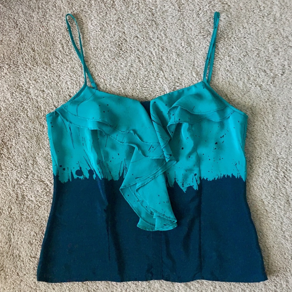 Silence & Noise Silky Front Ruffle Zip Back Tank